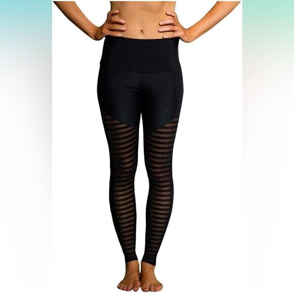ONZIE Fierce Striped Mesh Leggings, black, size S/M - Picture 6 of 10